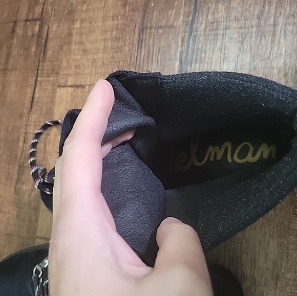 SAM EDELMAN Ankle Boots Womens 7 Black Suede Combat Lace Up New Without Box Wool - Picture 4 of 9